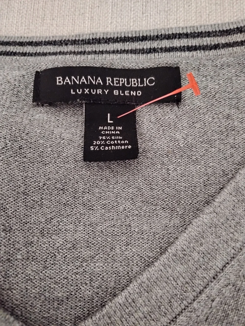 Banana Republic Men's Gray V-Neck Luxury Blend Sweater